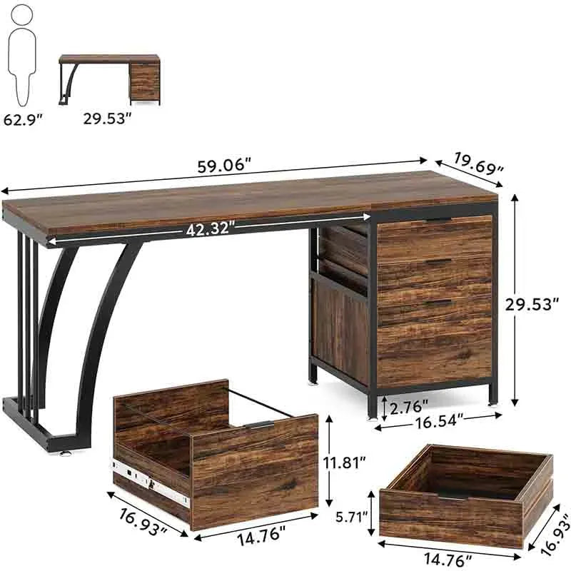 Brown Yoobure 59-Inch PC Desk with Reversible Drawers