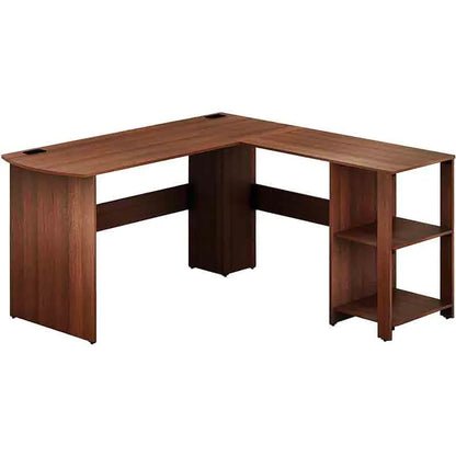 Yoobure L-Shaped Corner Desk with Storage, Walnut Wood Finish