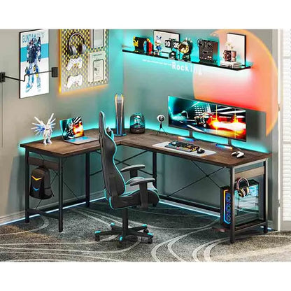 66" L-Shaped Corner Gaming Desk, Grey Oak