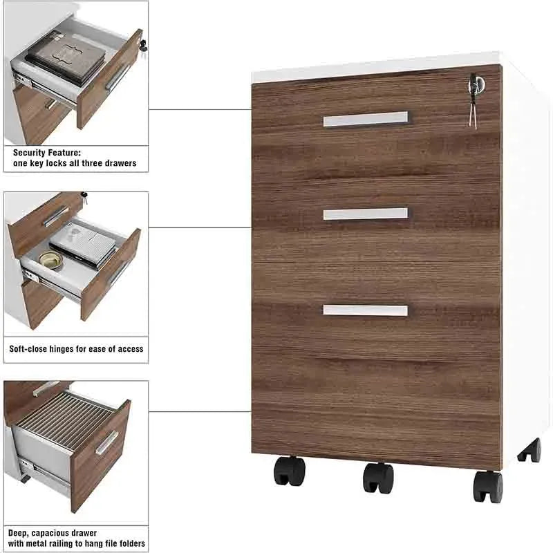 Simple Yoobure 3-Drawer Wood File Cabinet with Lock