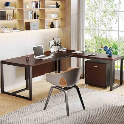 Yoobure 70.8" L-Shaped Executive Desk, Walnut & Black