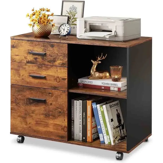 Brown Yoobure 3-Drawer Wood Lateral Filing Cabinet