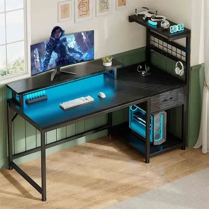 Black Yoobure 59 Inch Gaming Desk with USB Charging Ports & LED Light