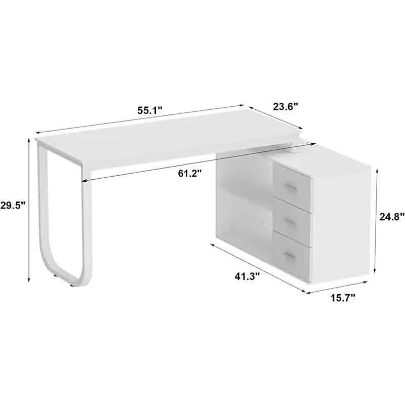 Yoobure 55" L-Shaped Desk with Storage Cabinet, White