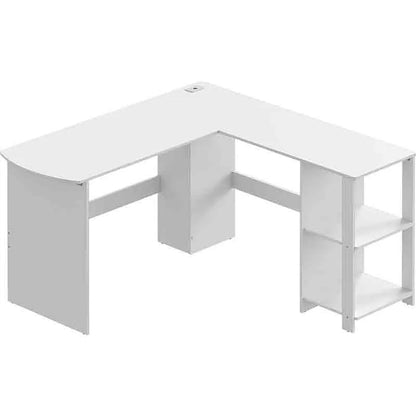 Yoobure L-Shaped Computer Desk for Home Office, White Wood