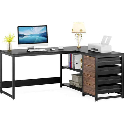 Yoobure 59" Reversible L-Shaped Desk with Shelves, Black