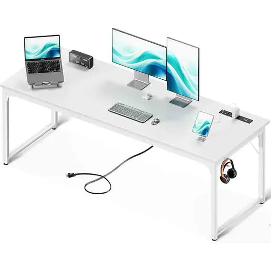 White Yoobure 71 Inch Computer Desk with USB Ports