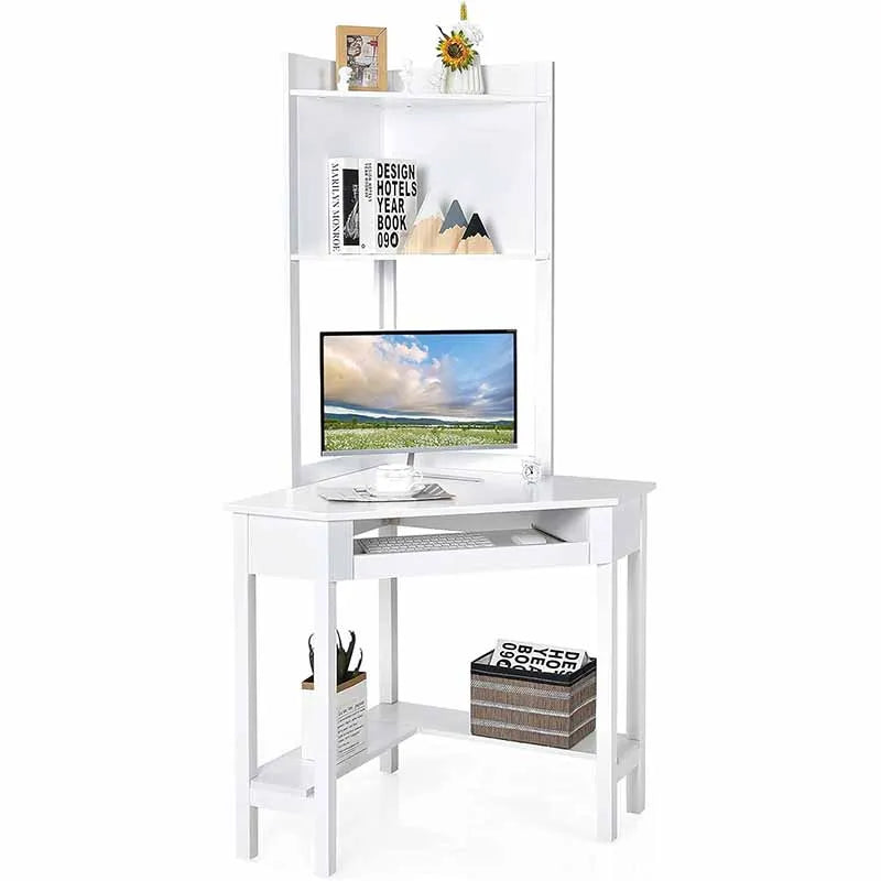 Yoobure Triangle Corner Desk with Keyboard Tray, White