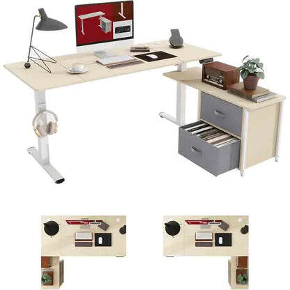 Yoobure L-Shaped Standing Desk with 2-Drawer File Cabinet