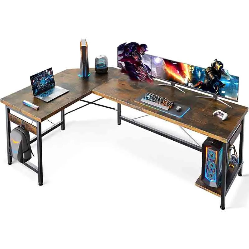 Yoobure 66" L-Shaped Gaming Desk with Storage, Berry Brown