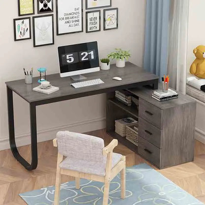 Yoobure 55" L-Shaped Desk with Storage Cabinet, Dark Grey & Black