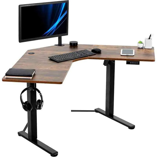 Electric L-Shaped Adjustable Standing Desk, 47", Brown