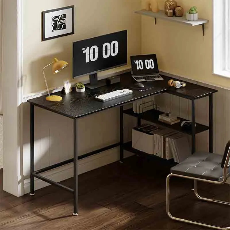 43" L-Shaped Desk with Storage Shelves, Black