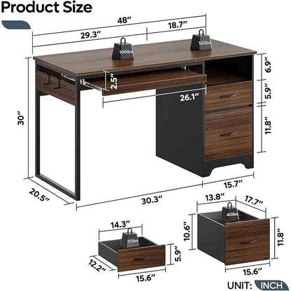 Brown Yoobure 48” Computer Desk with File Drawer