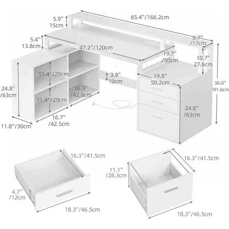 Yoobure 65" L-Shaped Desk with Drawers, Computer Desk