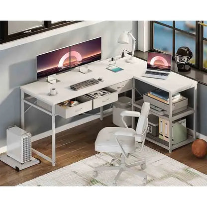 Yoobure 53-inch L-Shaped Computer Desk with 3 Drawers and Dual Compartments