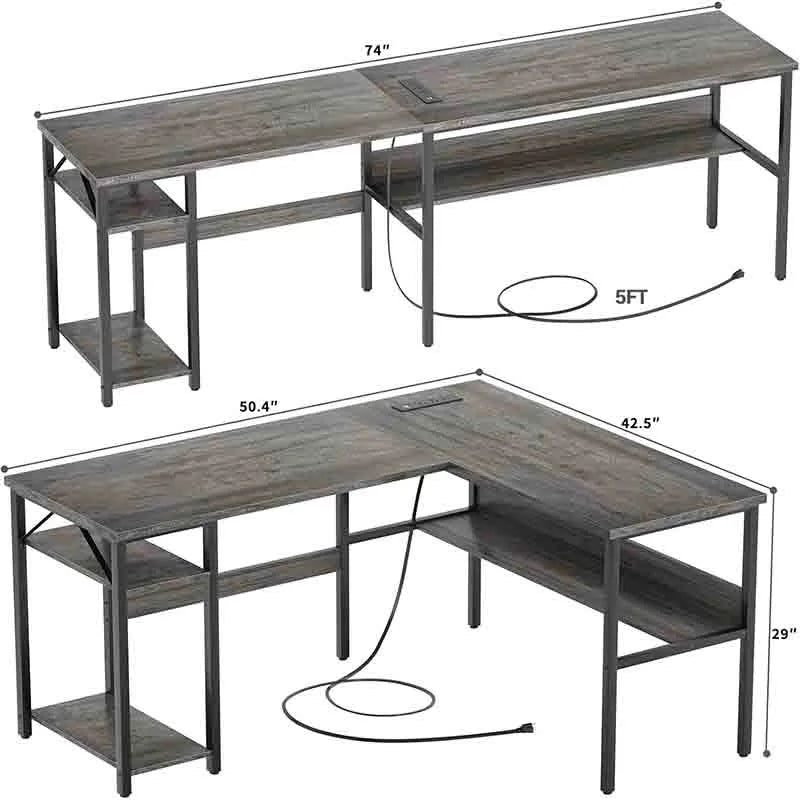 Yoobure Reversible L-Shaped Gaming Desk, Black Oak