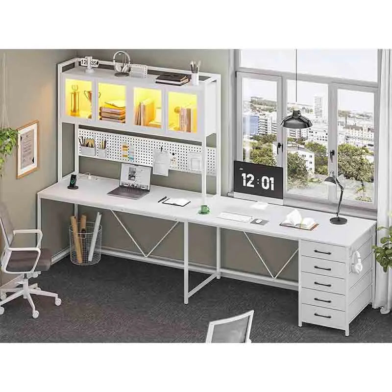 L-Shaped Desk with Hutch & Storage Shelves, White