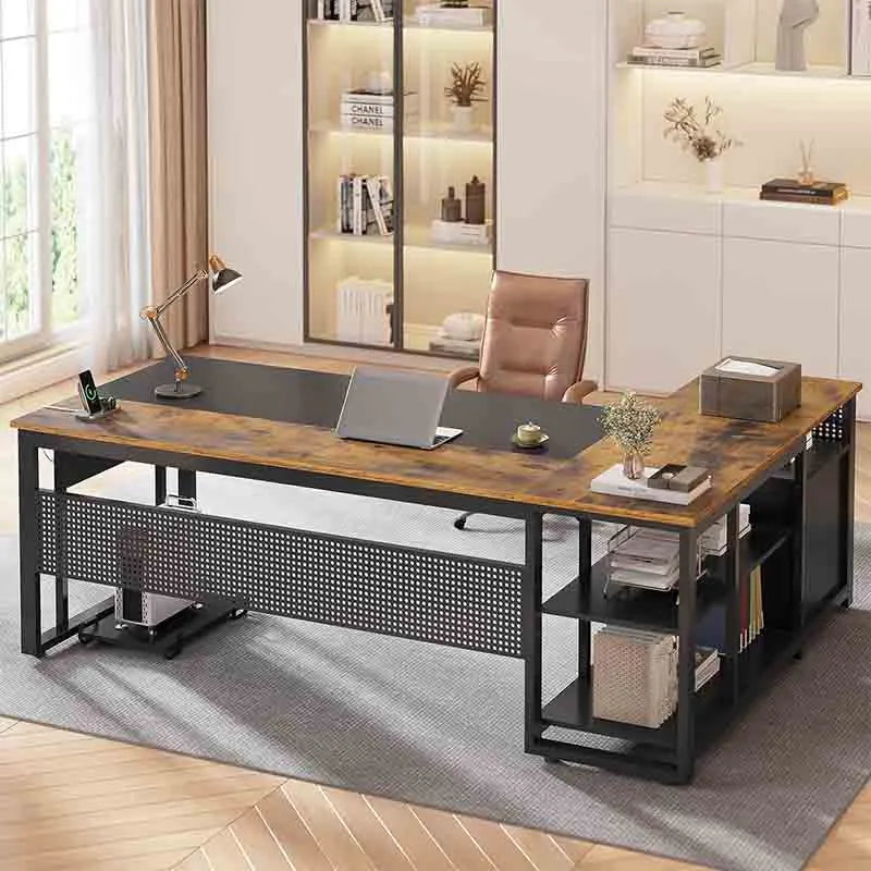 Berry brown&black Yoobure 71" Executive Desk with Power Outlets