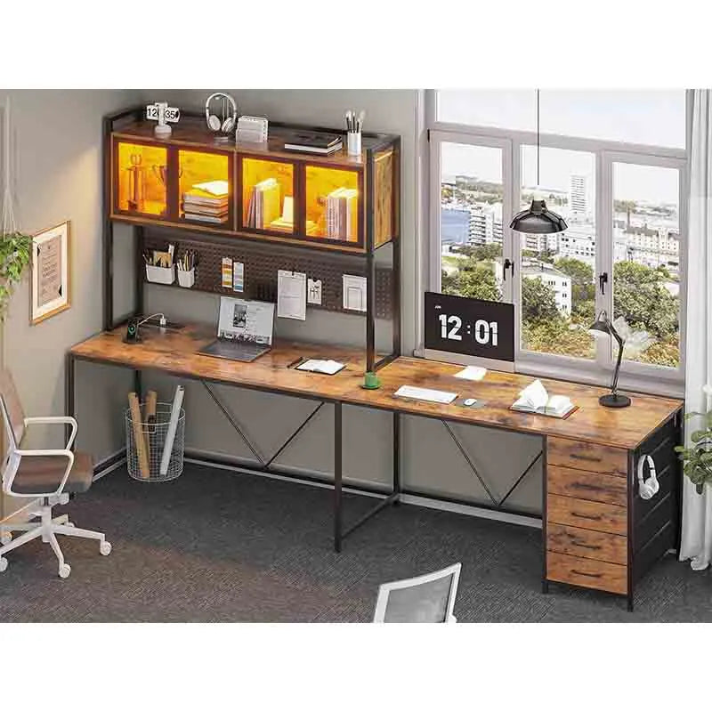 Yoobure L-Shaped Desk with Hutch & Storage Shelves, Brown