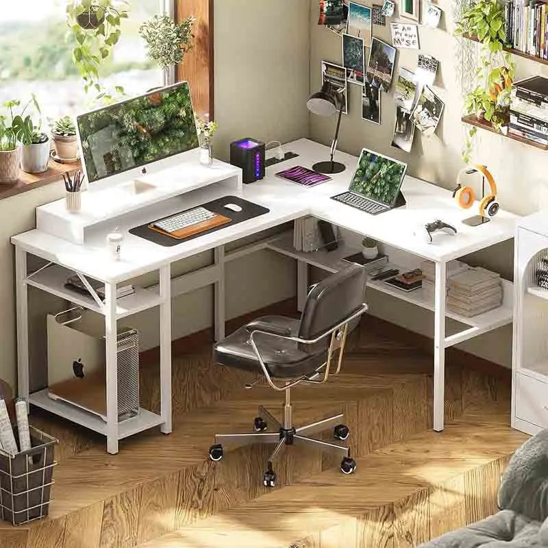 Ergonomic Computer Desk with Monitor Stand, White