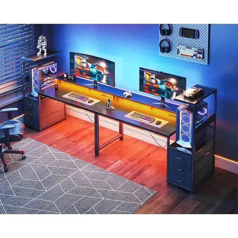 Black Yoobure 59 Inch Gaming Desk with USB Charging Ports & LED Light