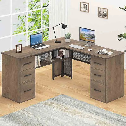 Yoobure 72" L-Shaped Office Desk with Hutch & File Storage