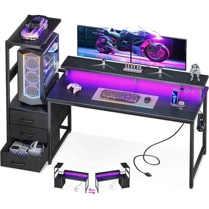 Black Yoobure 59 Inch Gaming Desk with USB Charging Ports & LED Light