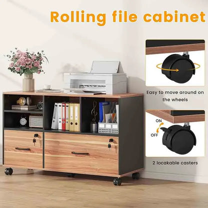 Brown Yoobure Mobile Large Lateral File Cabinet with Lock