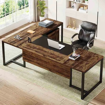 Yoobure 70.8" L-Shaped Executive Desk, Brown & Black