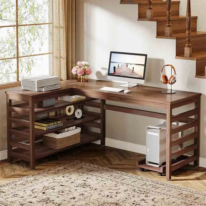 Yoobure All-Wood Corner Desk with 4-Tier Shelf, Home Office