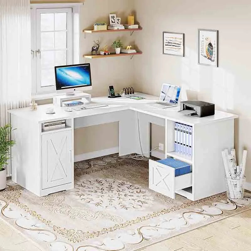 Yoobure 60" L-Shaped Desk with File Cabinet