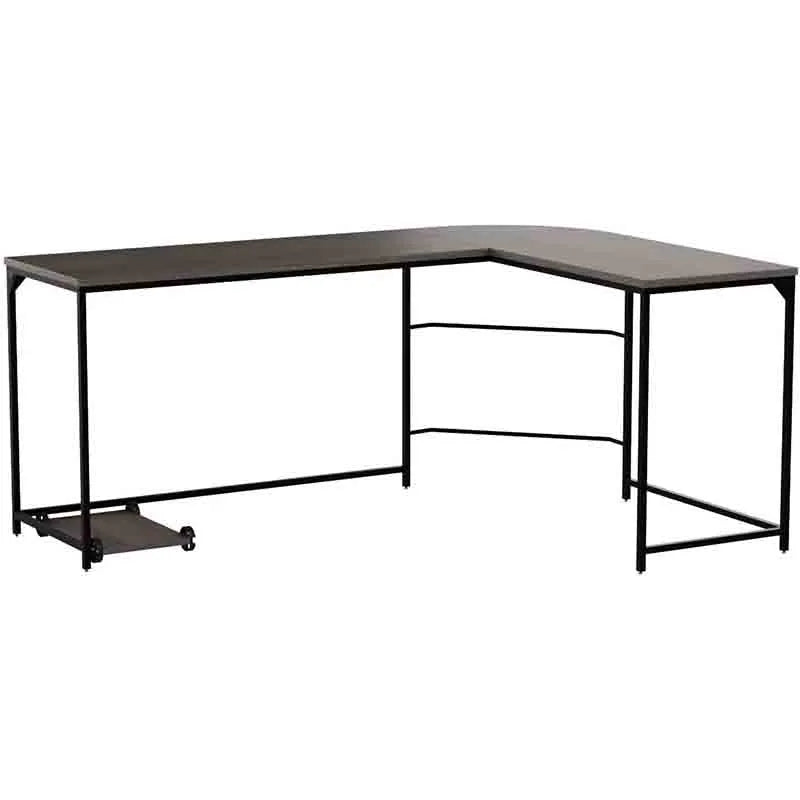 Yoobure Modern L-Shaped Writing Desk with Storage, Black Frame