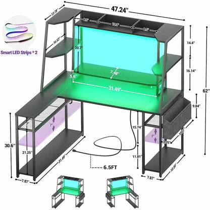 Yoobure L-Shaped Gaming Desk with Hutch & Shelves, Black
