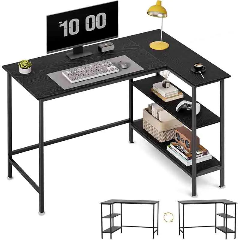 Yoobure 43" L-Shaped Desk with Storage Shelves, Black