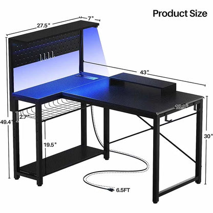 Yoobure Small Gaming Desk with Power Outlets & Pegboard, Black