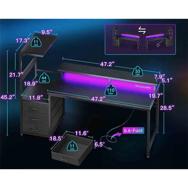 Black Yoobure 59 Inch Modern Gamer Desk Table