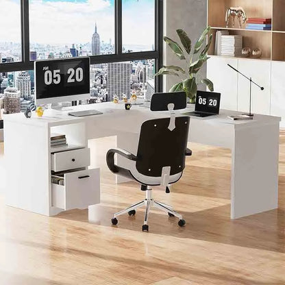 Yoobure L-Shaped Lift Top Office Desk, White