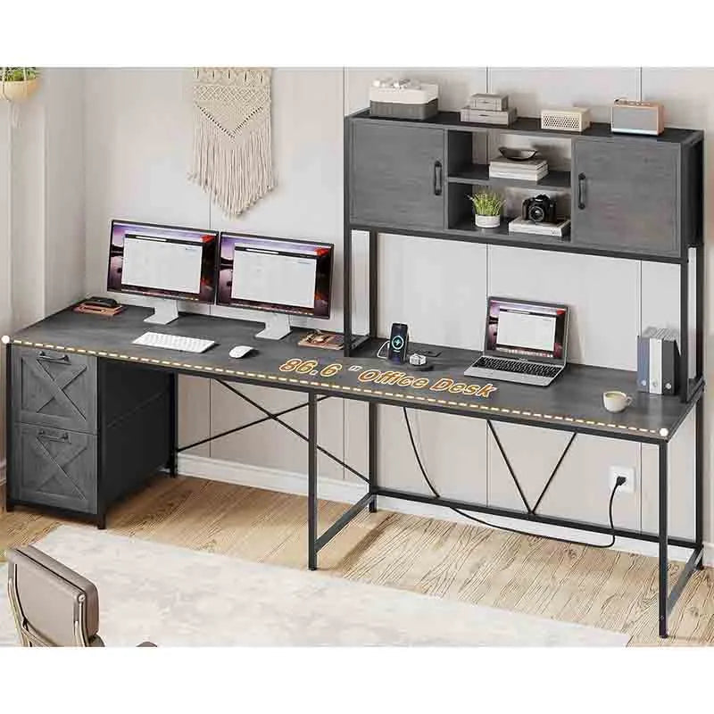 Yoobure Reversible L-Shaped Desk with Fabric Drawers & Hutch