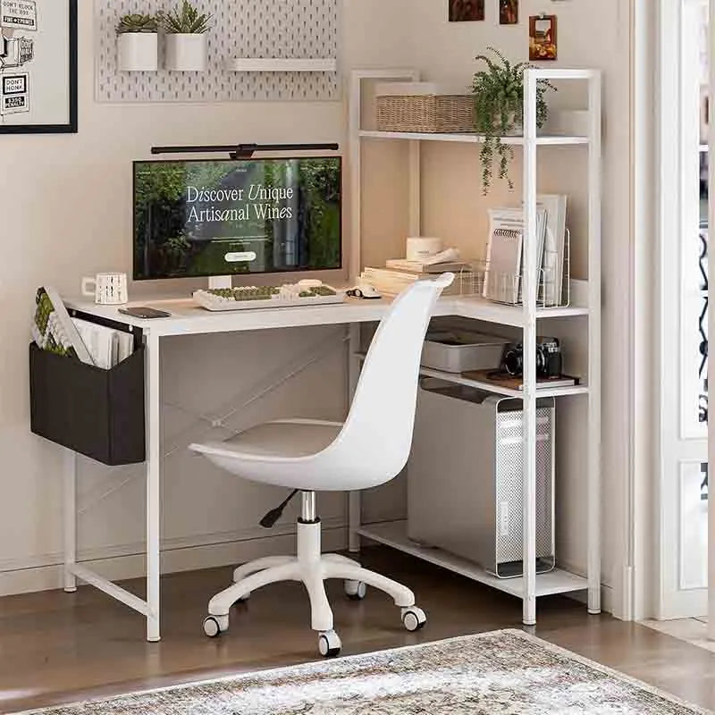 40" L-Shaped Desk with Reversible Shelves, White