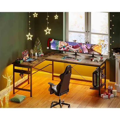 Yoobure 66" L-Shaped Gaming Desk with Storage, Berry Brown