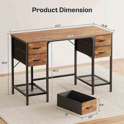 Retro design Yoobure 47 Inch Computer Desk with 4 Drawers