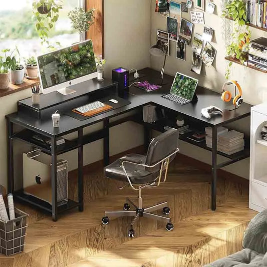 Ergonomic Computer Desk with Monitor Stand, Black