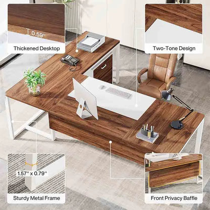 Yoobure 70" L-Shaped Desk with File Cabinet