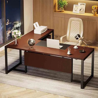 Yoobure 70.8" L-Shaped Executive Desk, Walnut & Black