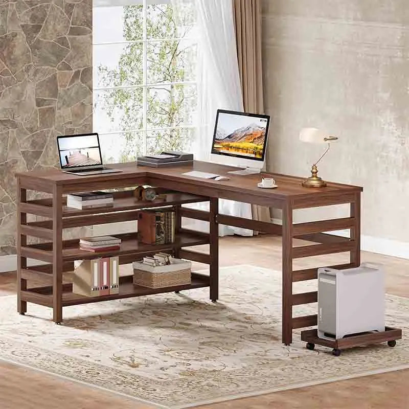 Yoobure All-Wood Corner Desk with 4-Tier Shelf, Home Office