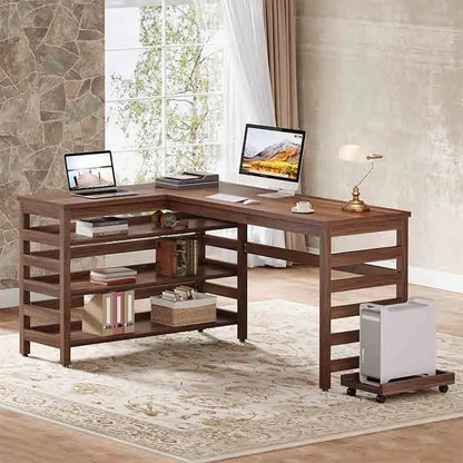 Yoobure All-Wood Corner Desk with 4-Tier Shelf, Home Office