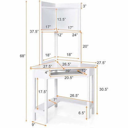 Yoobure Triangle Corner Desk with Keyboard Tray, White