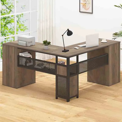 Yoobure 72" L-Shaped Office Desk with Hutch & File Storage