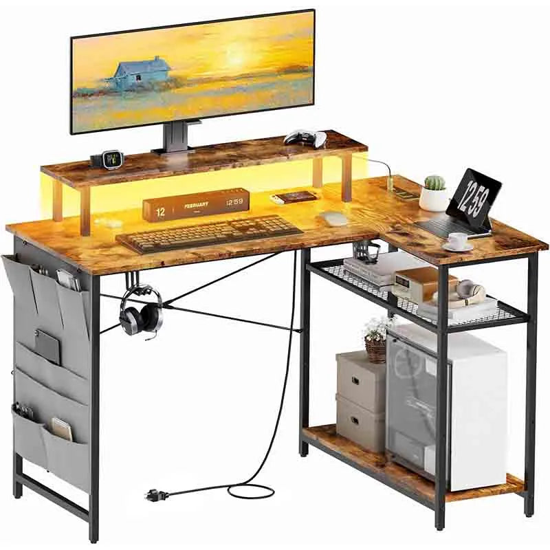 Yoobure 43" Computer Desk with Monitor Stand, Rustic Brown